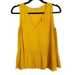 Madewell Drapey Peplum Split Neck Tank Top Mustard Yellow XSmall XS Vneck